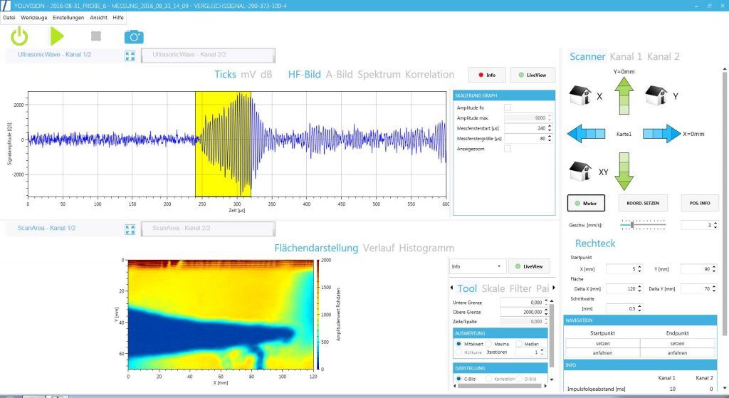 Luftultraschall als zerstörungsfreies Prüfverfahren - Screenshoot Software